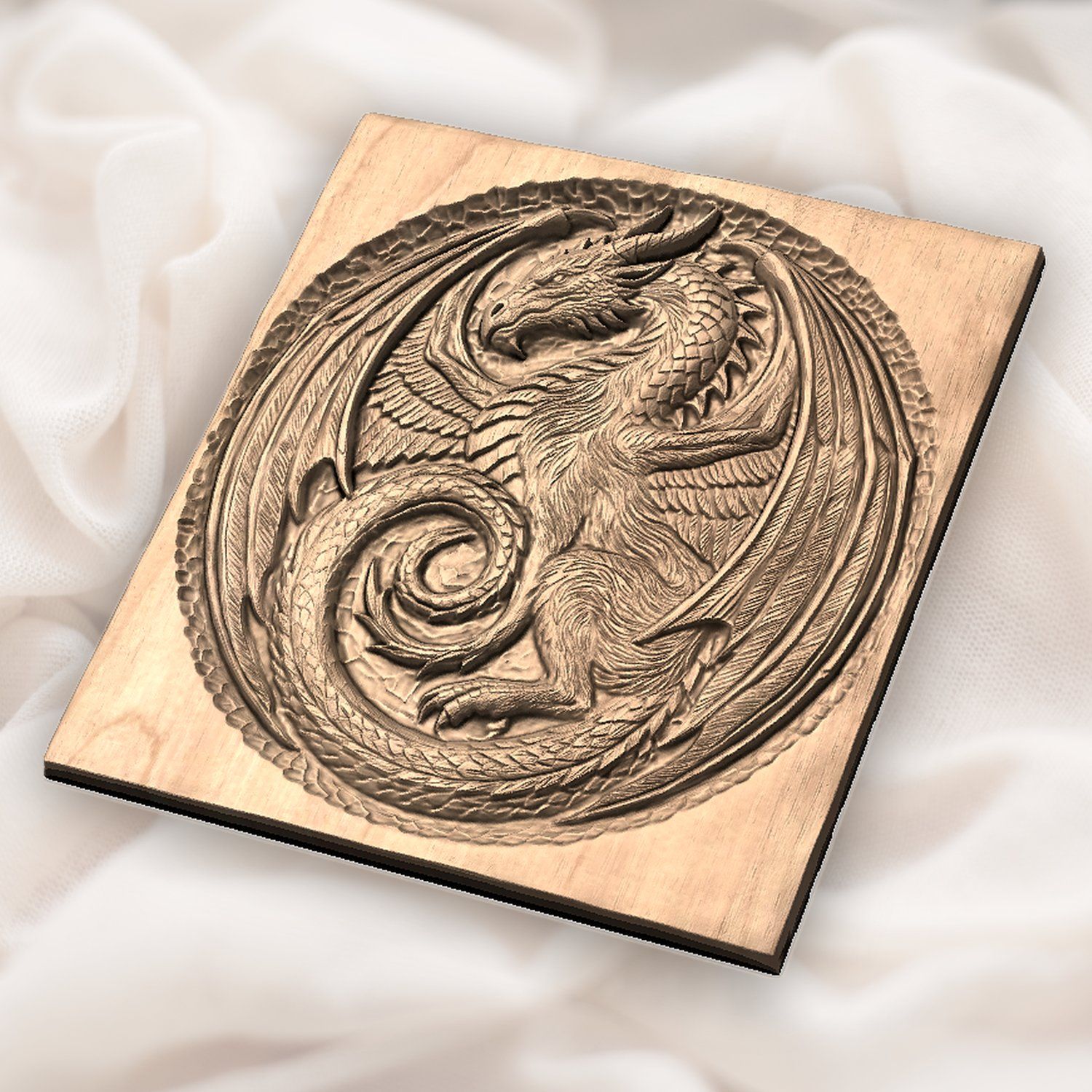 Coiled Medieval Dragon Medallion CNC Relief STL bas-relief STL — view 5