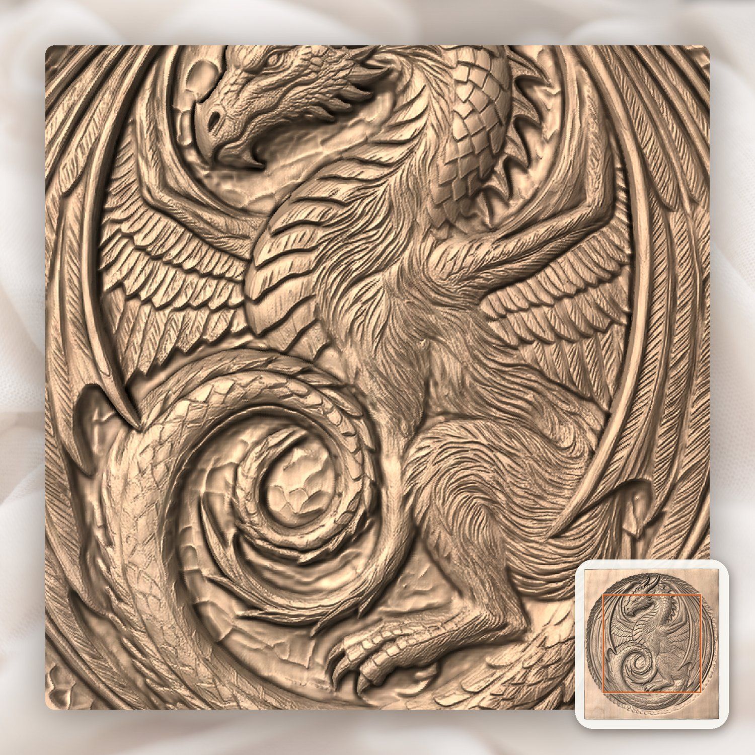 Coiled Medieval Dragon Medallion CNC Relief STL bas-relief STL — view 6