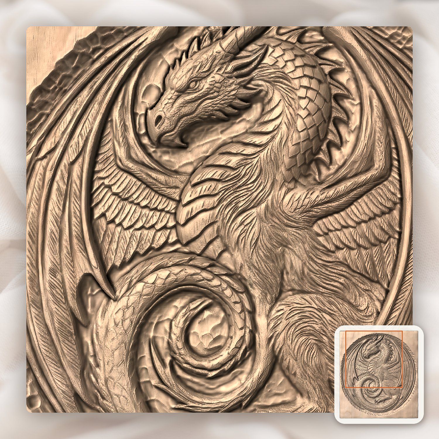 Coiled Medieval Dragon Medallion CNC Relief STL bas-relief STL — view 7