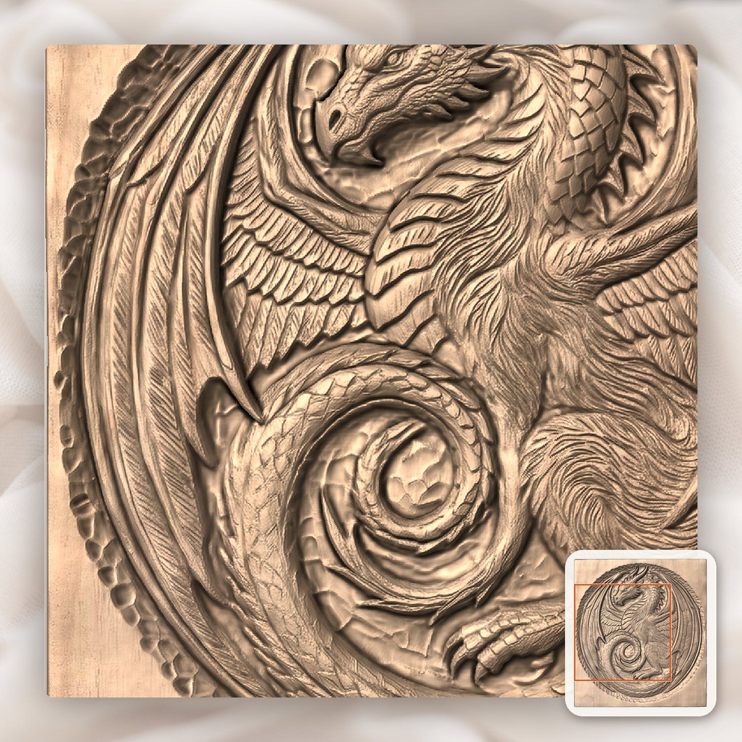 Coiled Medieval Dragon Medallion CNC Relief STL bas-relief STL — view 8