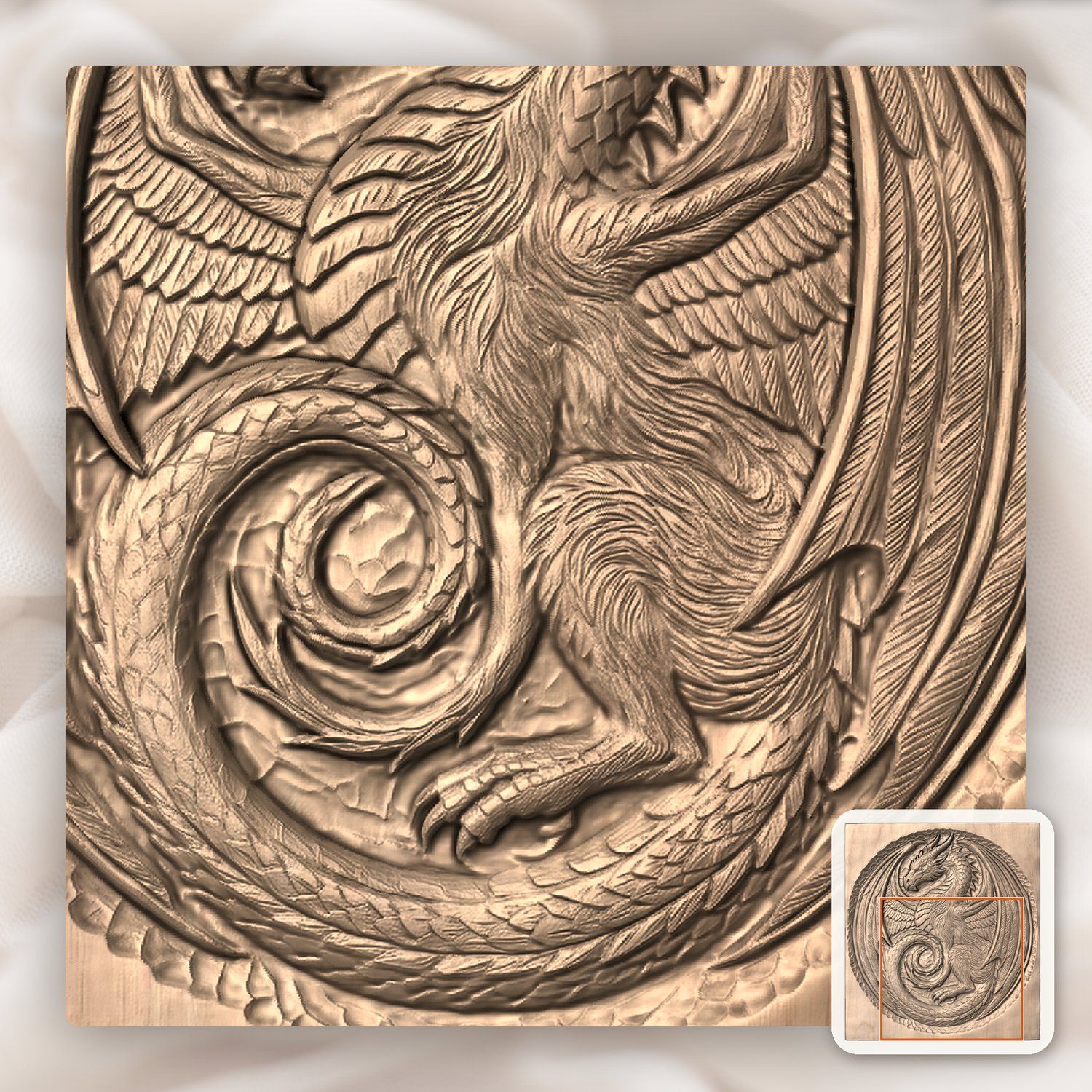 Coiled Medieval Dragon Medallion CNC Relief STL bas-relief STL — view 9