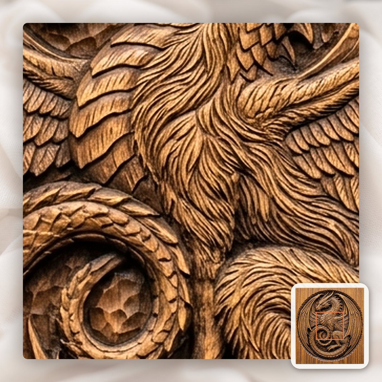 Coiled Medieval Dragon Medallion CNC Relief STL bas-relief STL — view 10