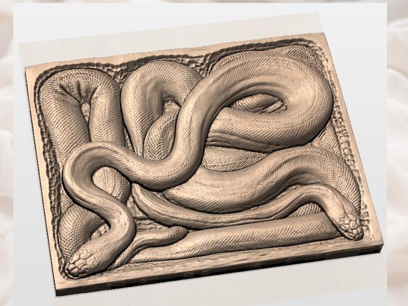 Coiled Python Serpent Bas-Relief STL for CNC and 3D Printing bas-relief STL — view 2