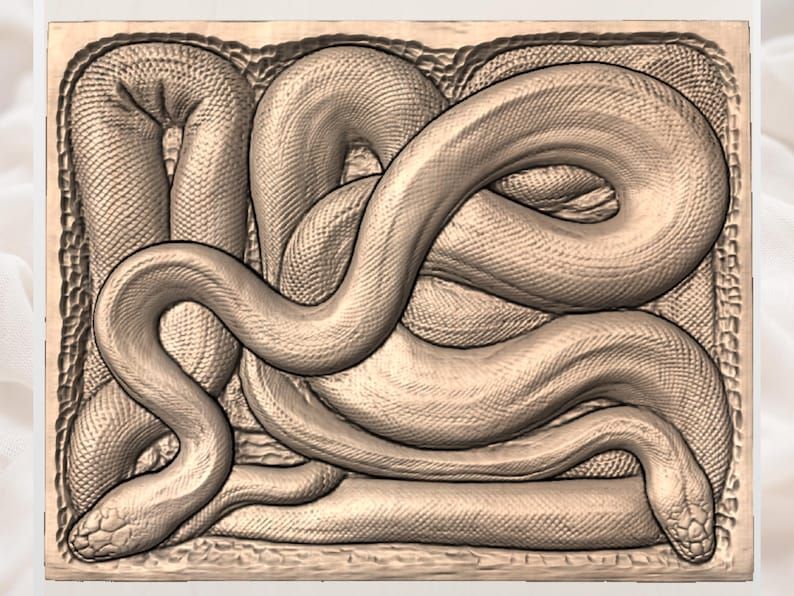 Coiled Python Serpent Bas-Relief STL for CNC and 3D Printing bas-relief STL — view 3