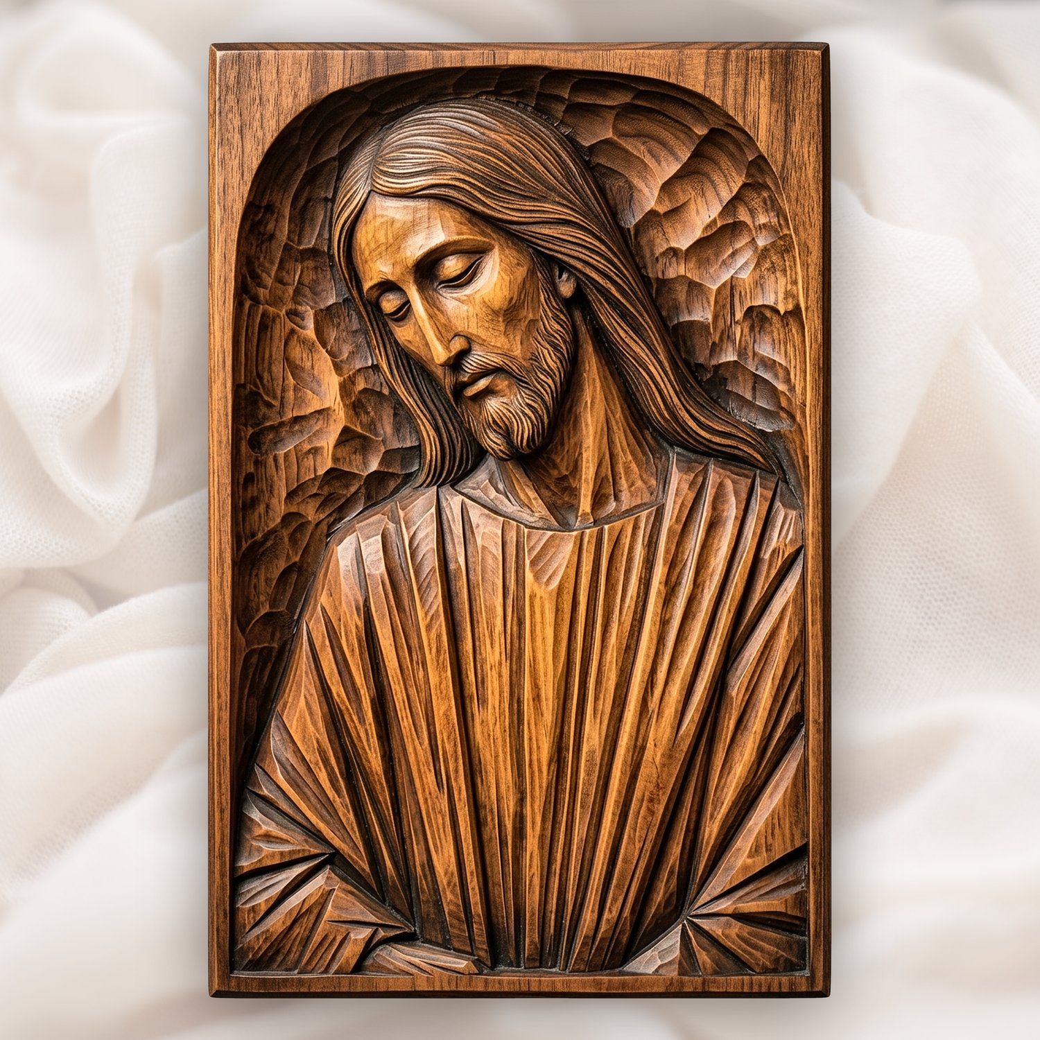 Compassionate Jesus Christ Portrait CNC Relief STL | Religious Wood Carving Design | Sacred Christian Wall Art Panel — carved bas relief STL file for CNC