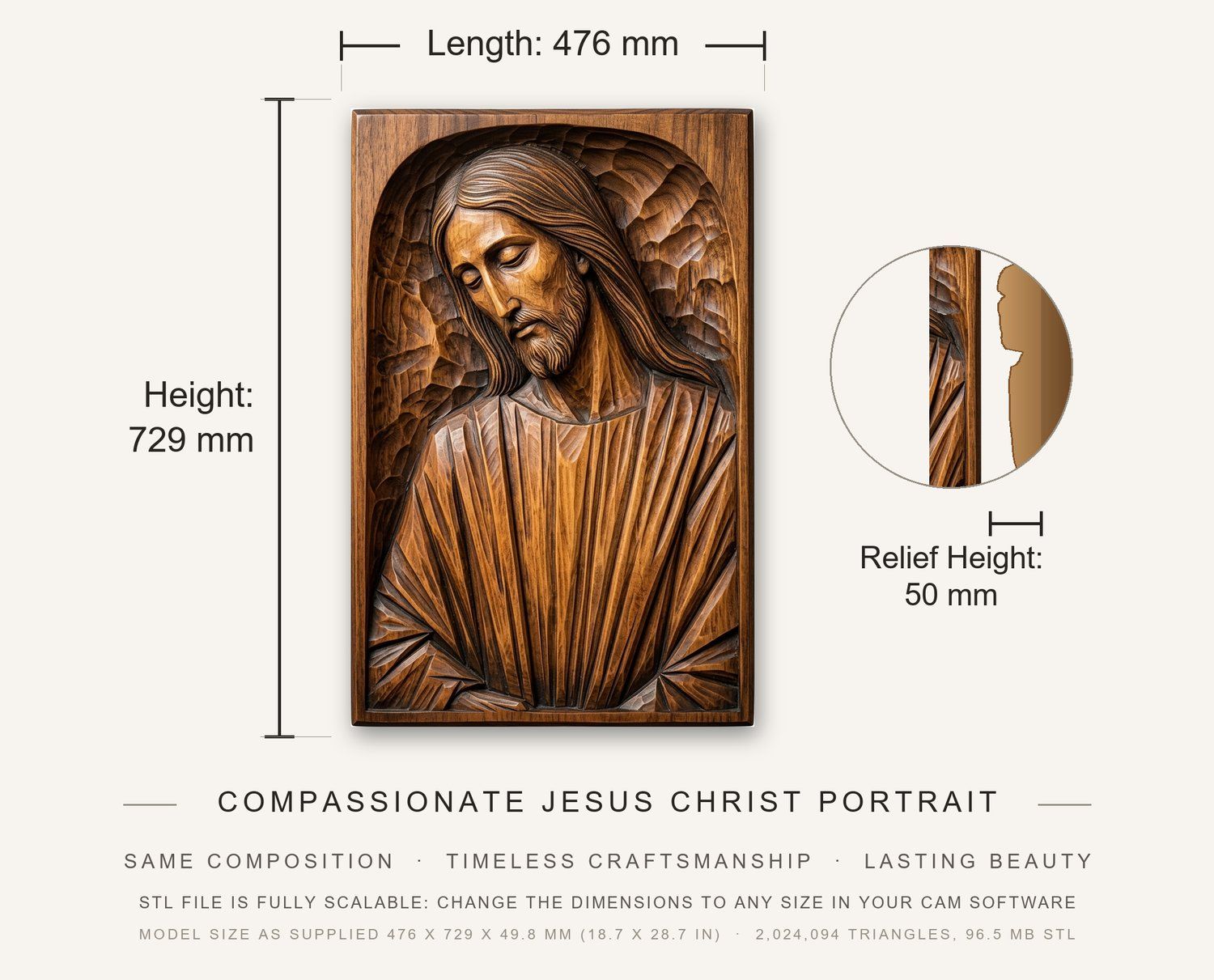 Compassionate Jesus Christ Portrait CNC Relief STL bas-relief STL — view 3