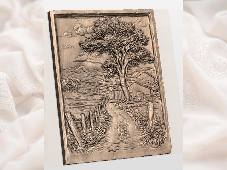 Country Lane and Farmhouse Bas-Relief STL for CNC Carving bas-relief STL — view 3