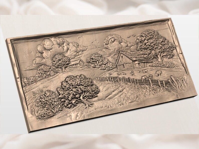 Countryside Barn and Pasture Bas-Relief Farm Landscape STL bas-relief STL — view 2