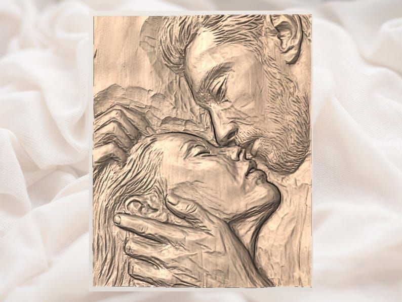 Tender Kiss Bas-Relief STL, Two Lovers in a Quiet Embrace bas-relief STL — view 2