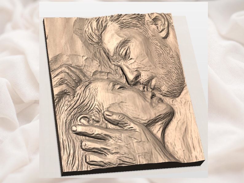 Tender Kiss Bas-Relief STL, Two Lovers in a Quiet Embrace bas-relief STL — view 3