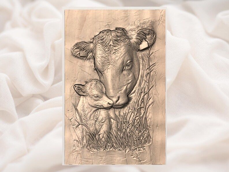 Cow and Calf Nuzzling Bas-Relief STL for CNC Carving bas-relief STL — view 2