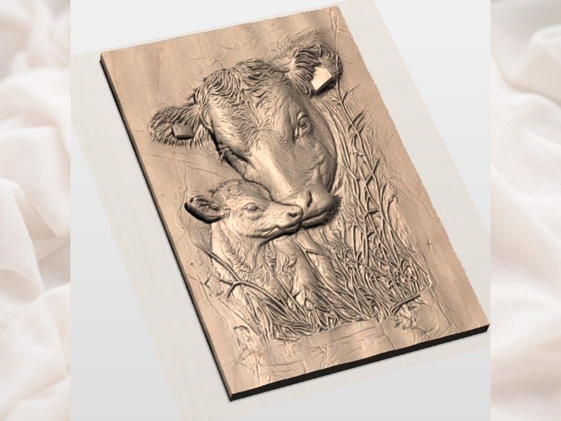 Cow and Calf Nuzzling Bas-Relief STL for CNC Carving bas-relief STL — view 3