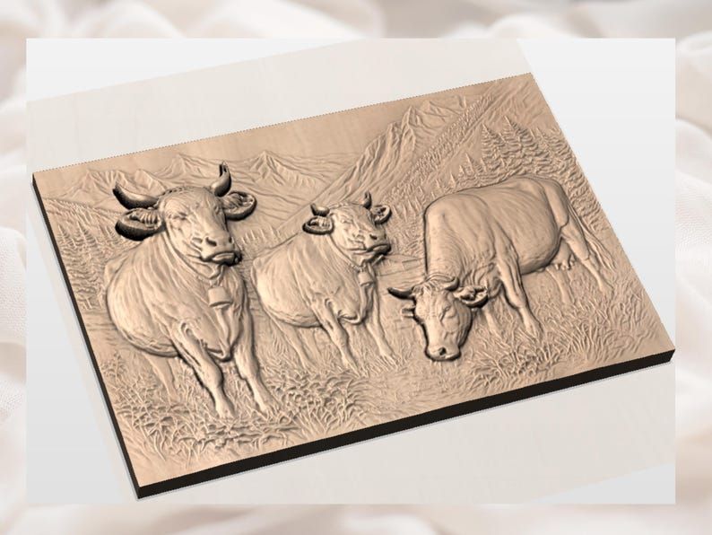 Alpine Cattle Herd in the Mountains Bas-Relief STL bas-relief STL — view 2