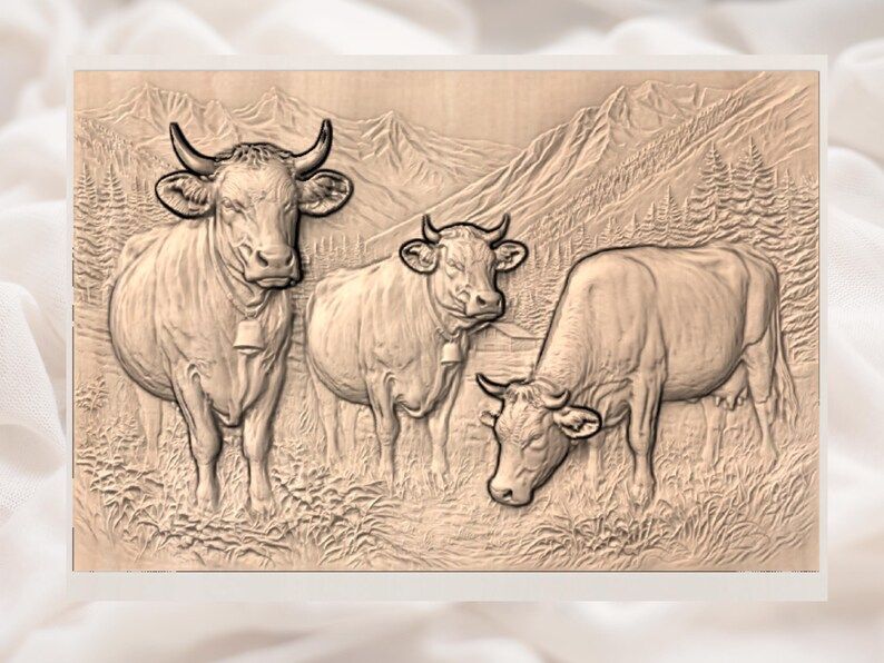 Alpine Cattle Herd in the Mountains Bas-Relief STL bas-relief STL — view 3