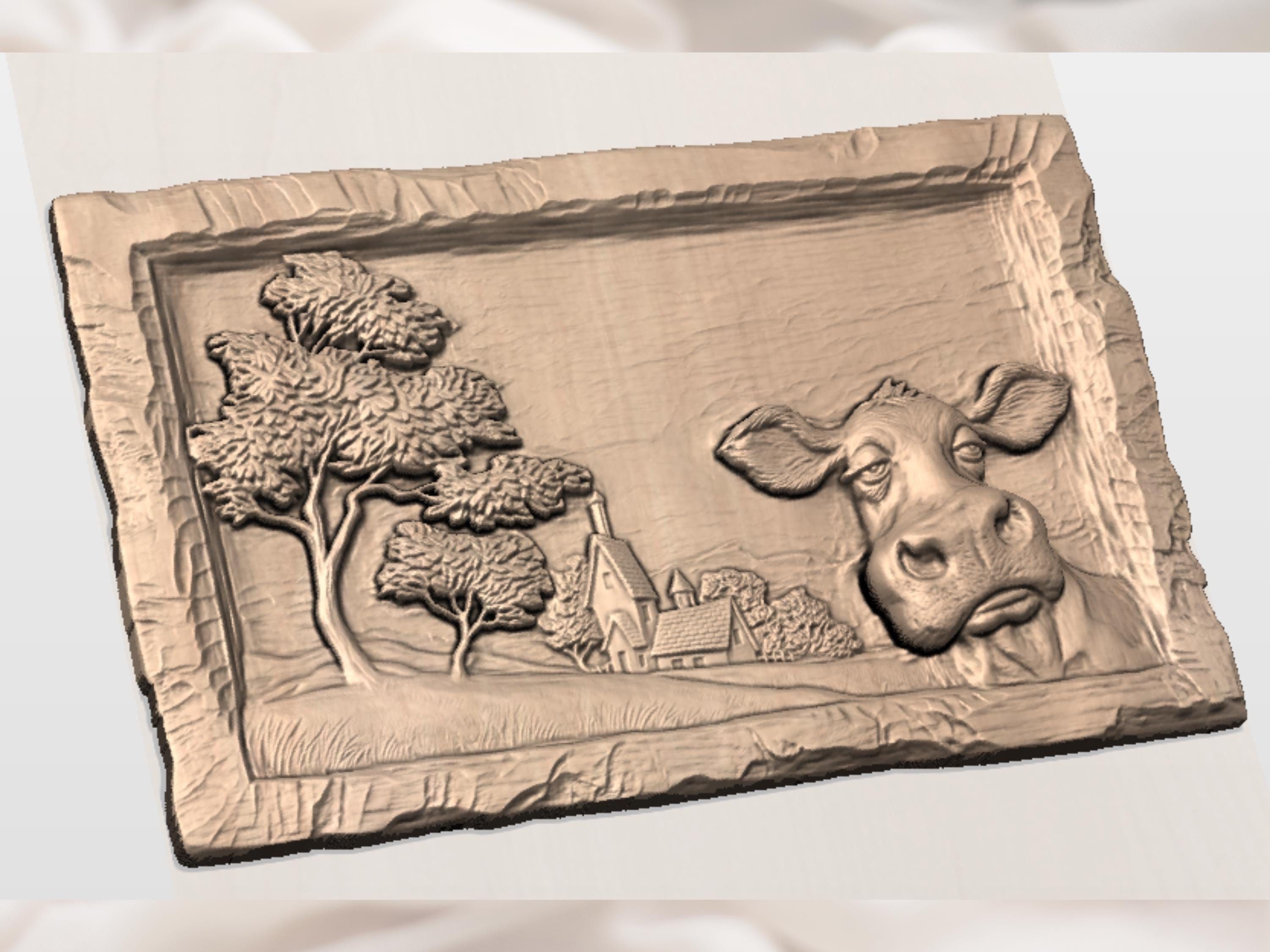 Tucked-Away Cottage Village Bas Relief STL Scene bas-relief STL — view 2