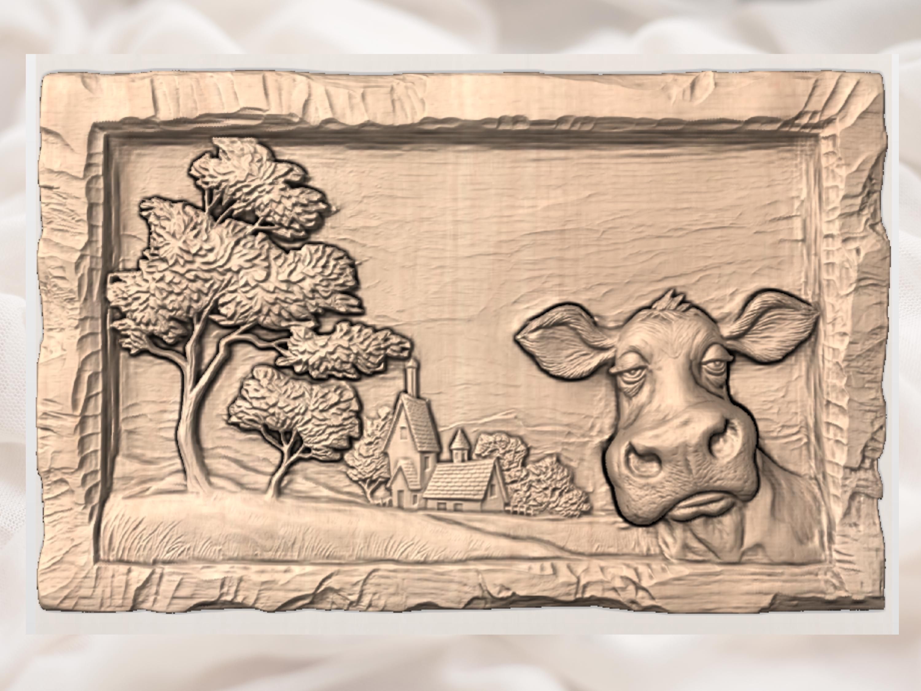 Tucked-Away Cottage Village Bas Relief STL Scene bas-relief STL — view 3
