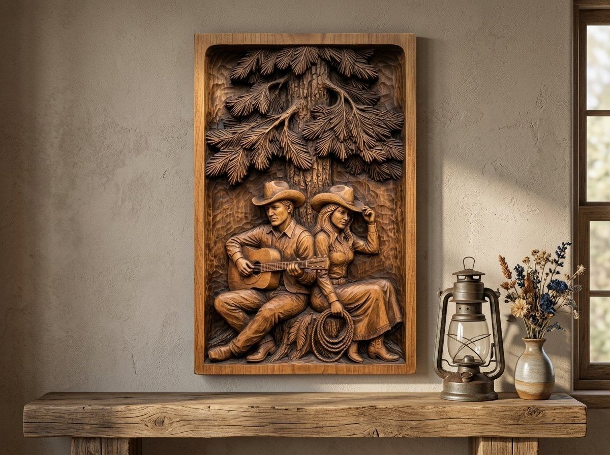 Cowboy and Cowgirl Pine Tree Music CNC Relief STL bas-relief STL — view 13
