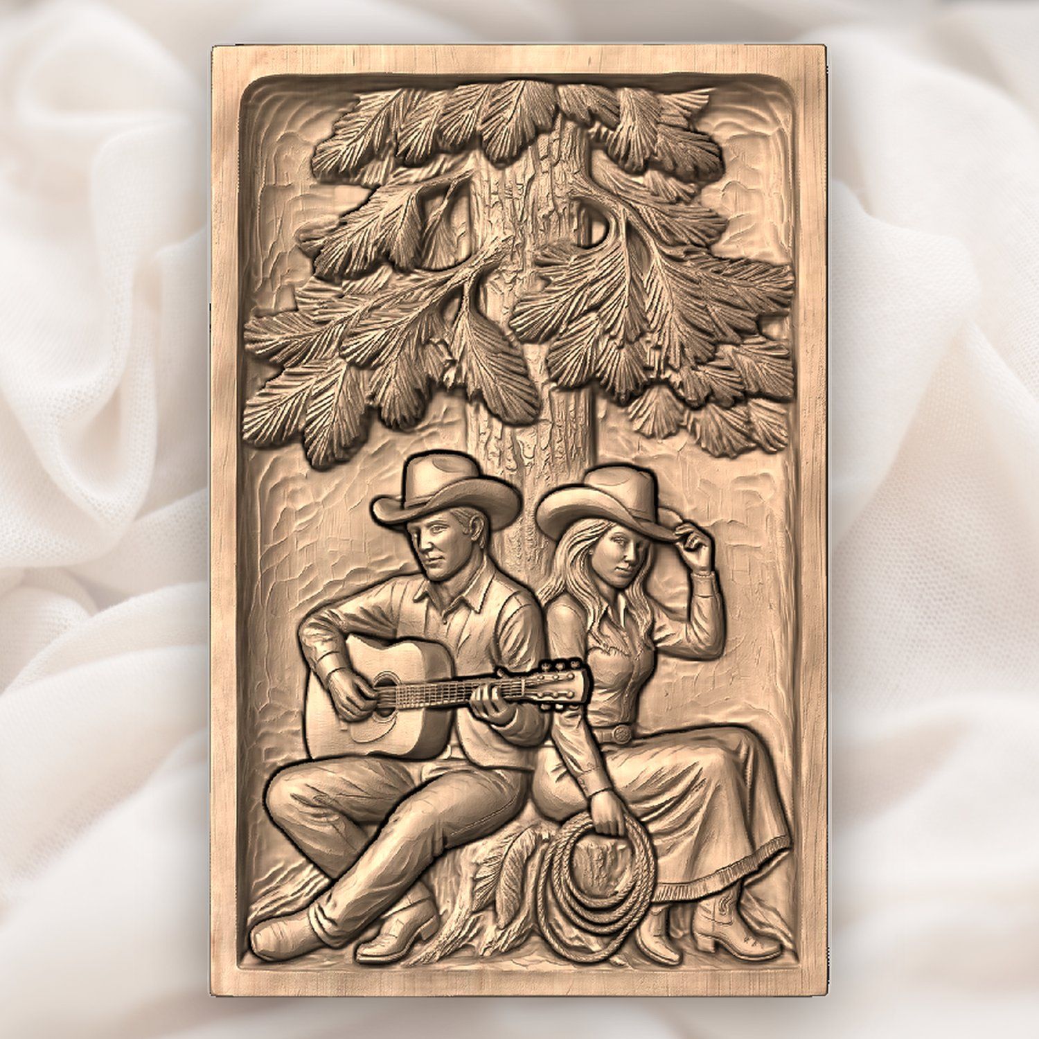 Cowboy and Cowgirl Pine Tree Music CNC Relief STL bas-relief STL — view 4