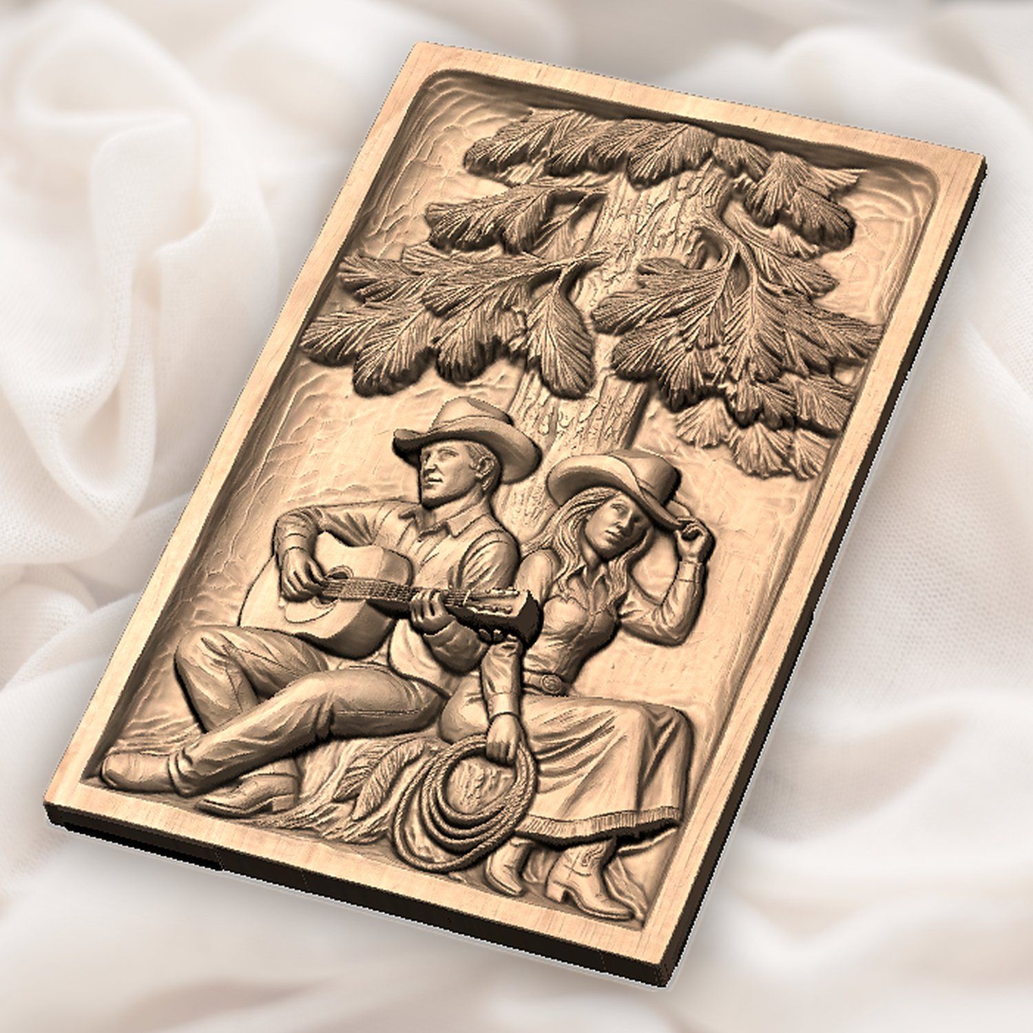 Cowboy and Cowgirl Pine Tree Music CNC Relief STL bas-relief STL — view 5