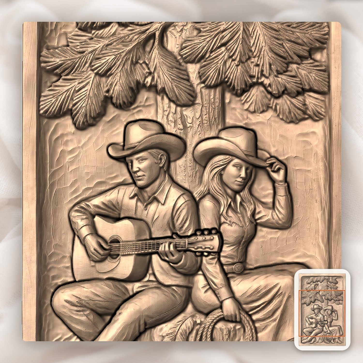 Cowboy and Cowgirl Pine Tree Music CNC Relief STL bas-relief STL — view 6