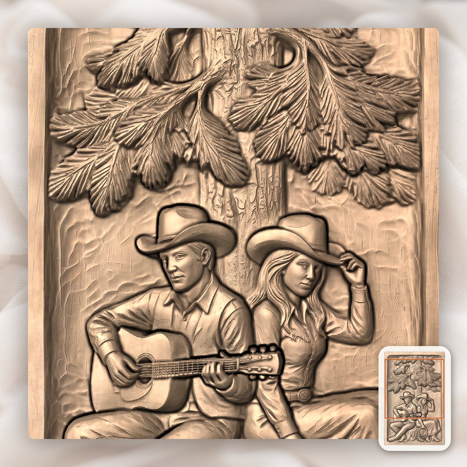 Cowboy and Cowgirl Pine Tree Music CNC Relief STL bas-relief STL — view 7