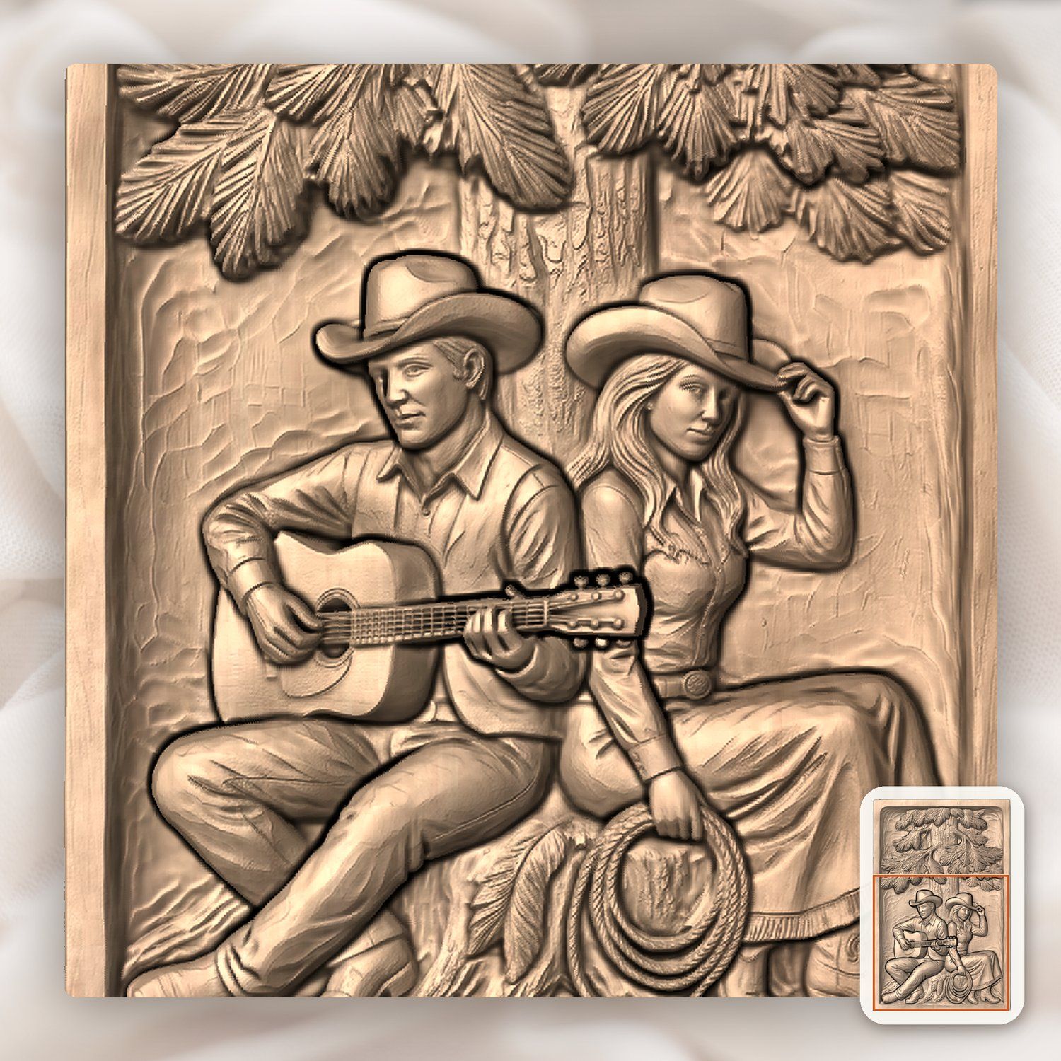 Cowboy and Cowgirl Pine Tree Music CNC Relief STL bas-relief STL — view 8