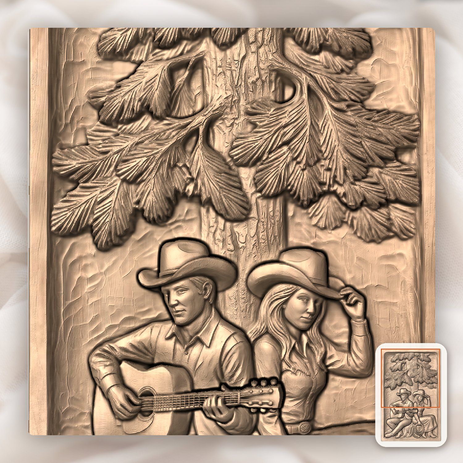 Cowboy and Cowgirl Pine Tree Music CNC Relief STL bas-relief STL — view 9