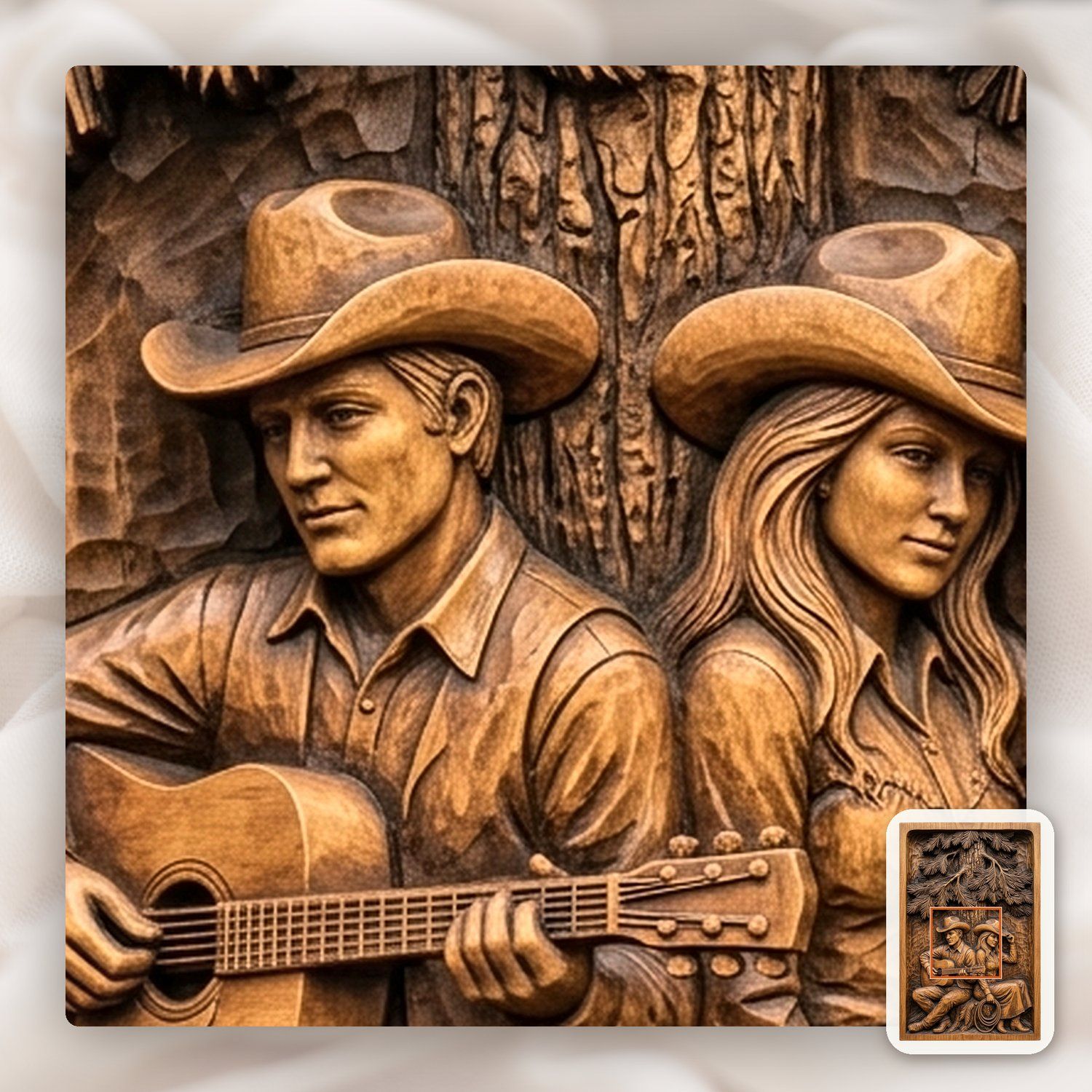 Cowboy and Cowgirl Pine Tree Music CNC Relief STL bas-relief STL — view 11
