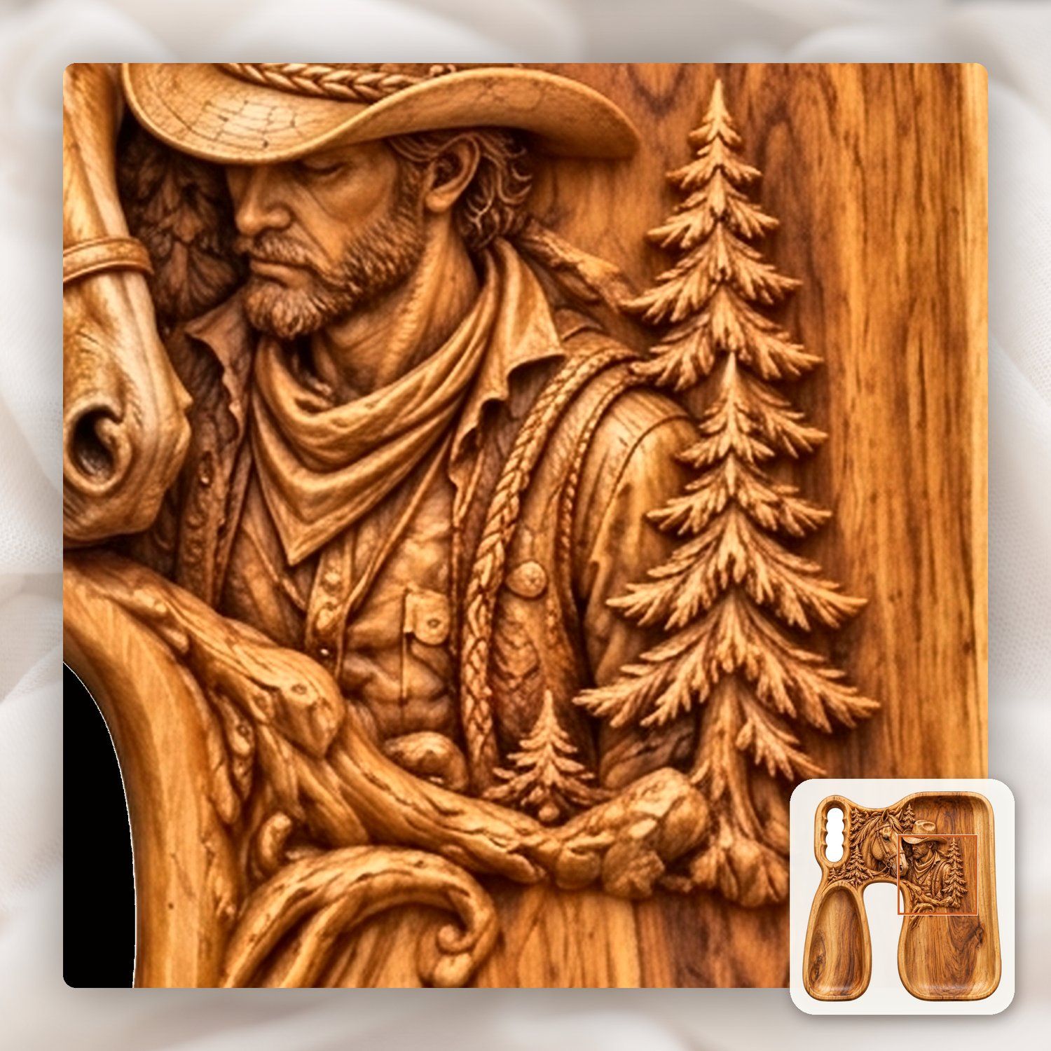 Cowboy and Horse Forest Scene CNC Relief STL bas-relief STL — view 12