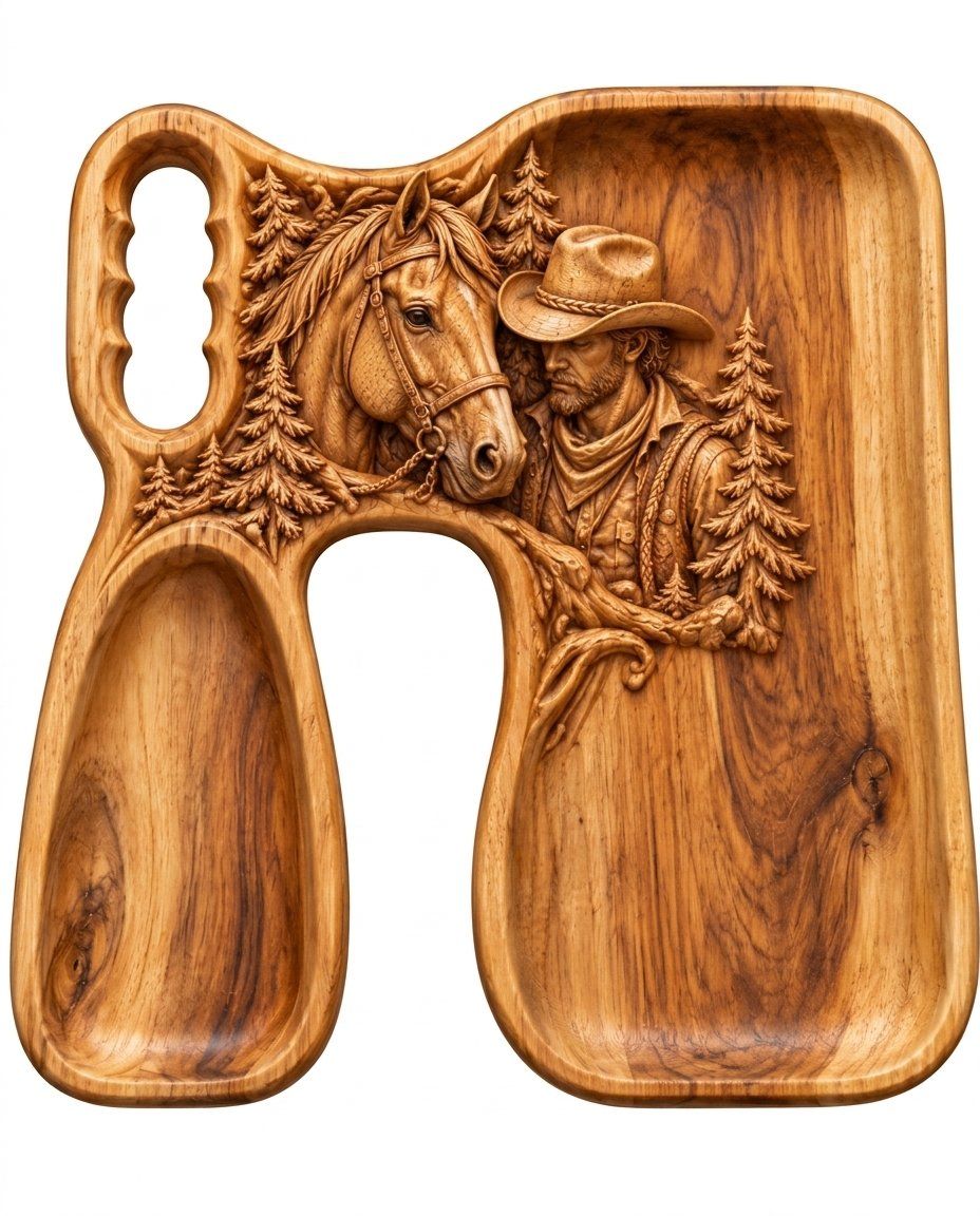 Cowboy and Horse Forest Scene CNC Relief STL bas-relief STL — view 4