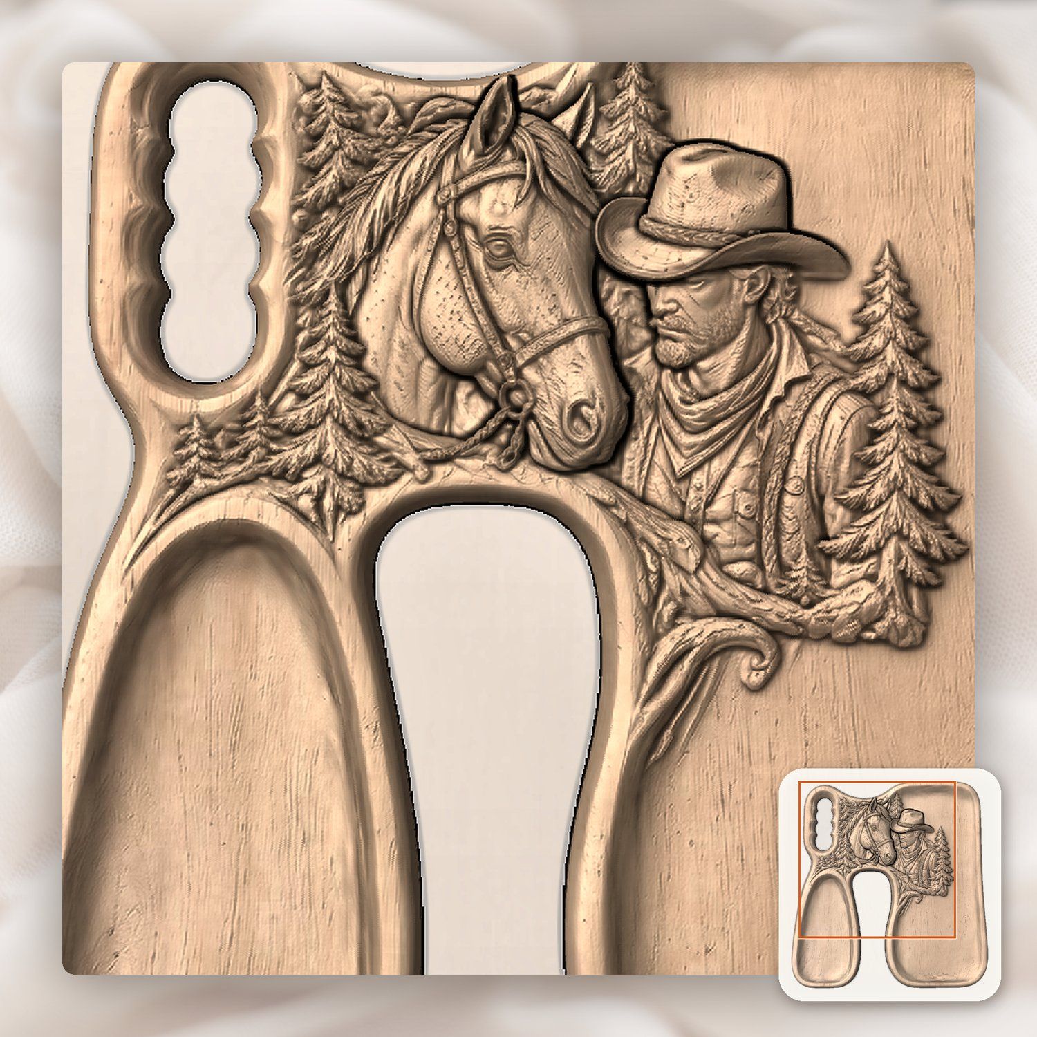 Cowboy and Horse Forest Scene CNC Relief STL bas-relief STL — view 7