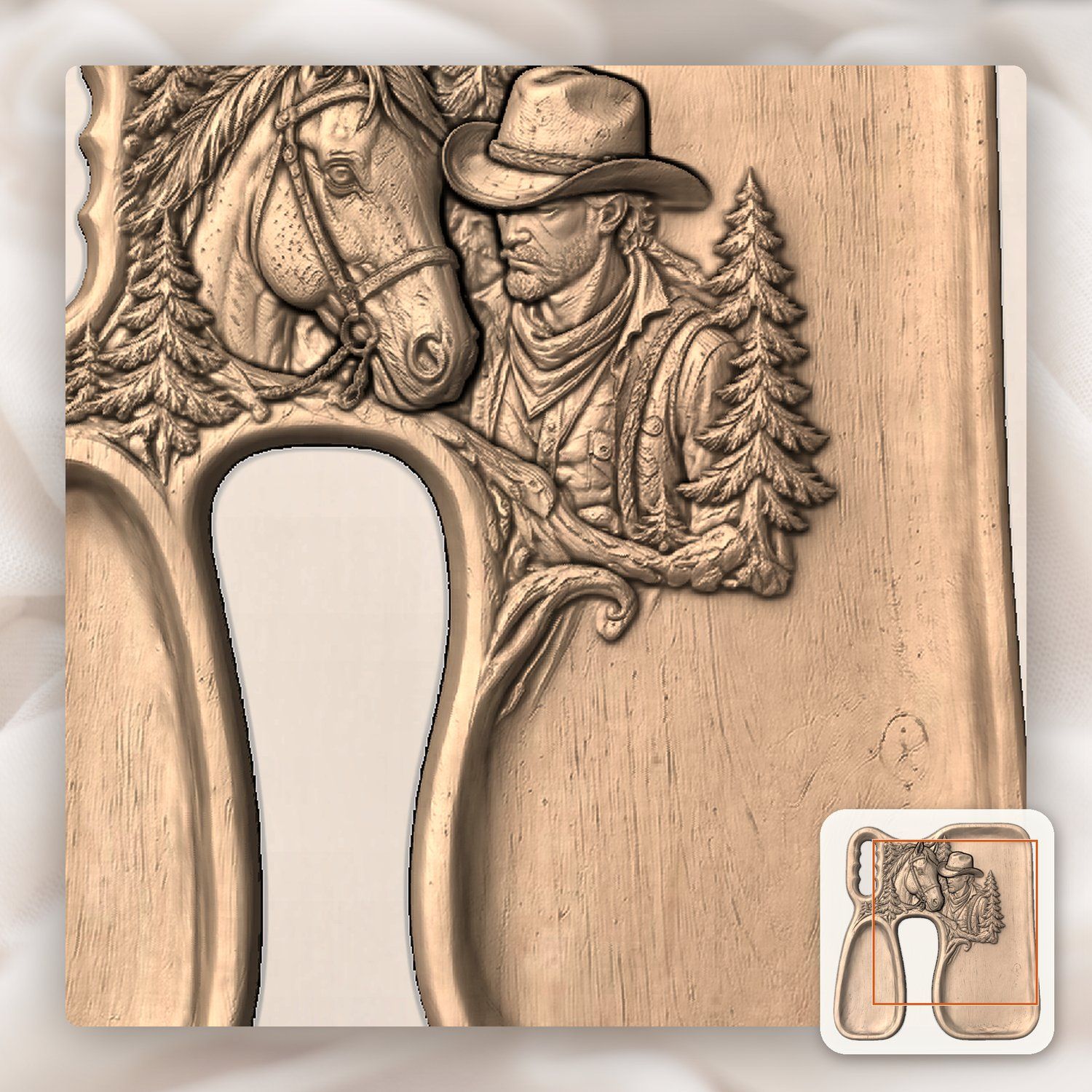 Cowboy and Horse Forest Scene CNC Relief STL bas-relief STL — view 8