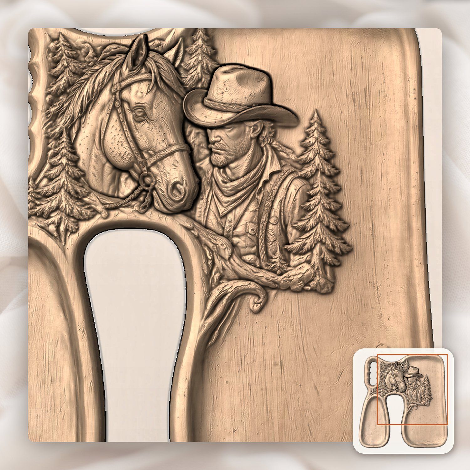 Cowboy and Horse Forest Scene CNC Relief STL bas-relief STL — view 9