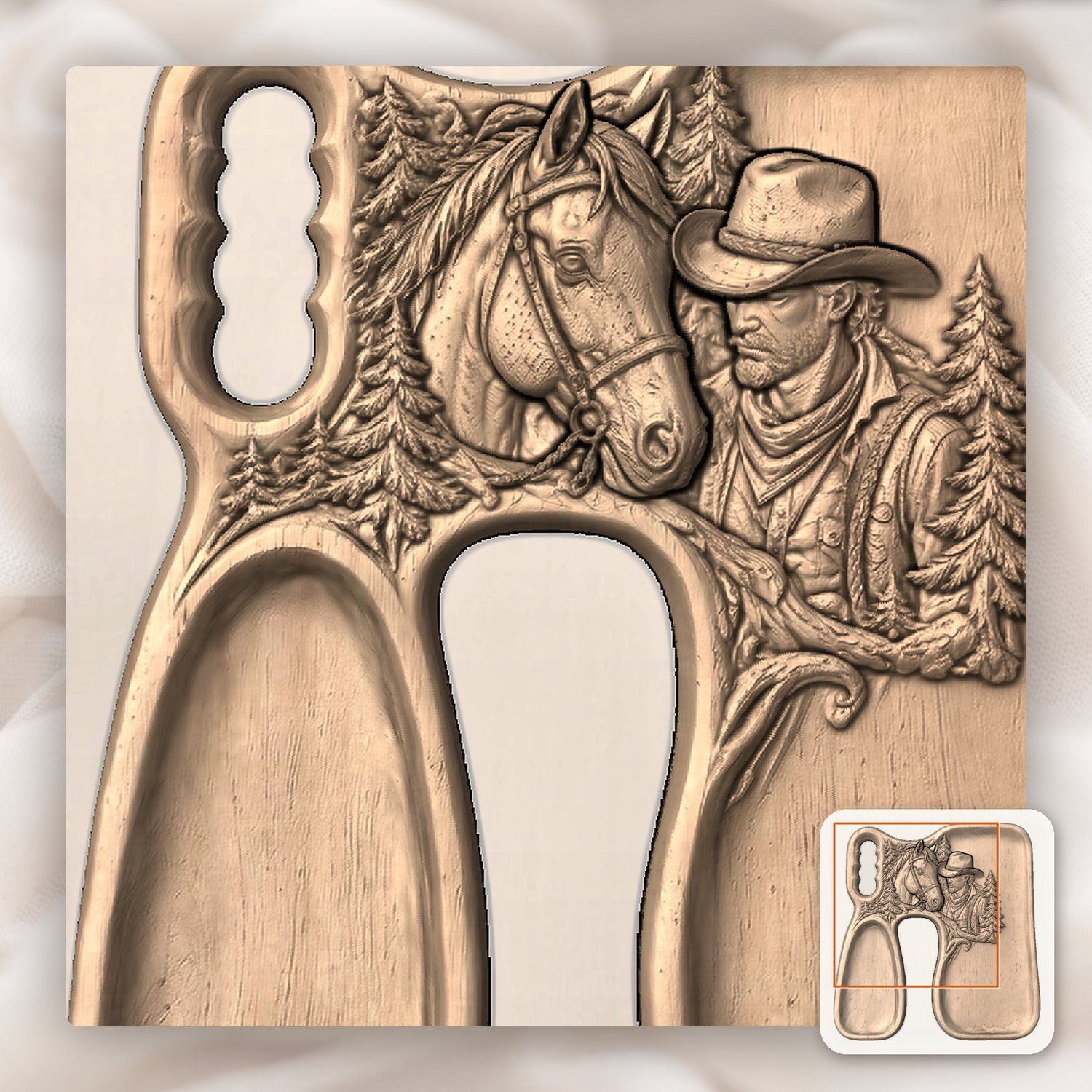 Cowboy and Horse Forest Scene CNC Relief STL bas-relief STL — view 10