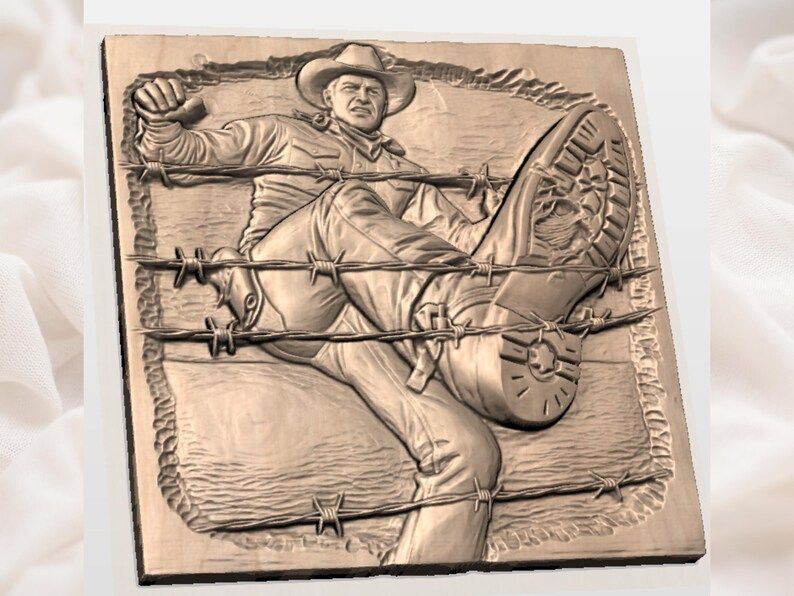 Cowboy Tangled in Barbed Wire Bas-Relief STL Carving File bas-relief STL — view 2