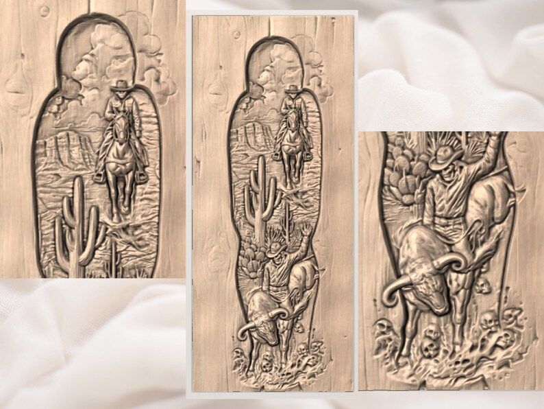 Cowboy Boot Western Scene STL Relief, Bull Rider and Desert bas-relief STL — view 3
