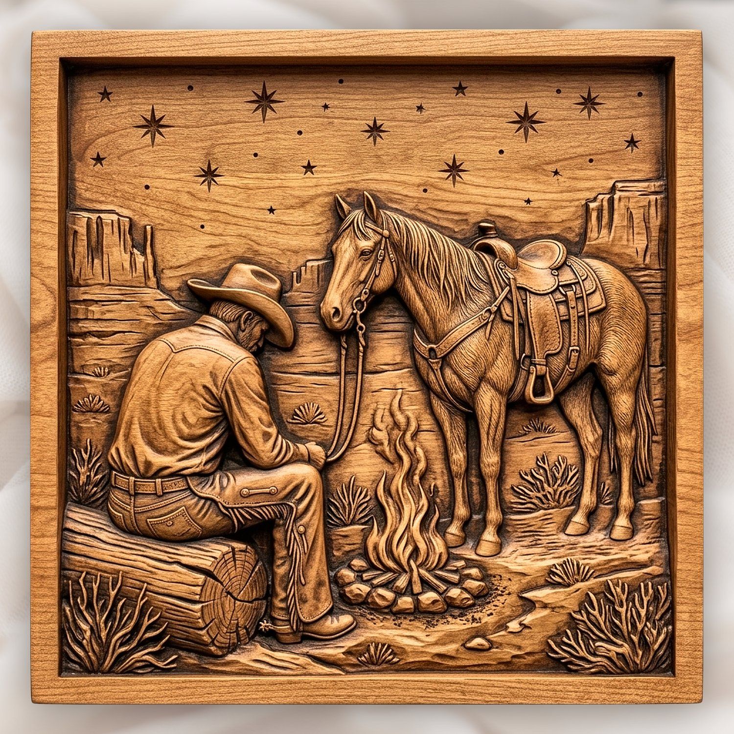 Cowboy Campfire Horse Night Scene CNC Relief STL bas-relief STL design