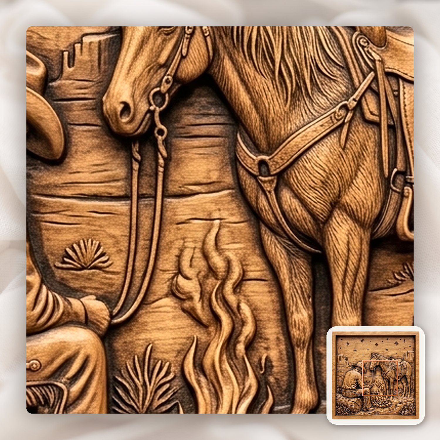 Cowboy Campfire Horse Night Scene CNC Relief STL bas-relief STL — view 12