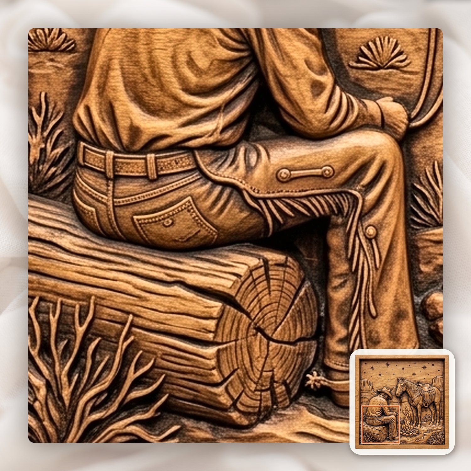 Cowboy Campfire Horse Night Scene CNC Relief STL bas-relief STL — view 13