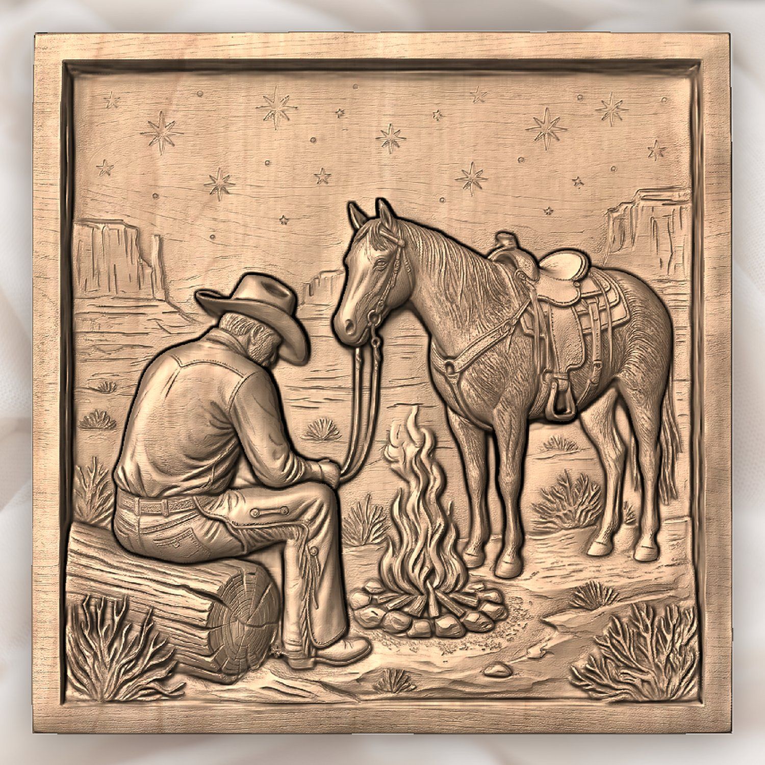 Cowboy Campfire Horse Night Scene CNC Relief STL bas-relief STL — view 4