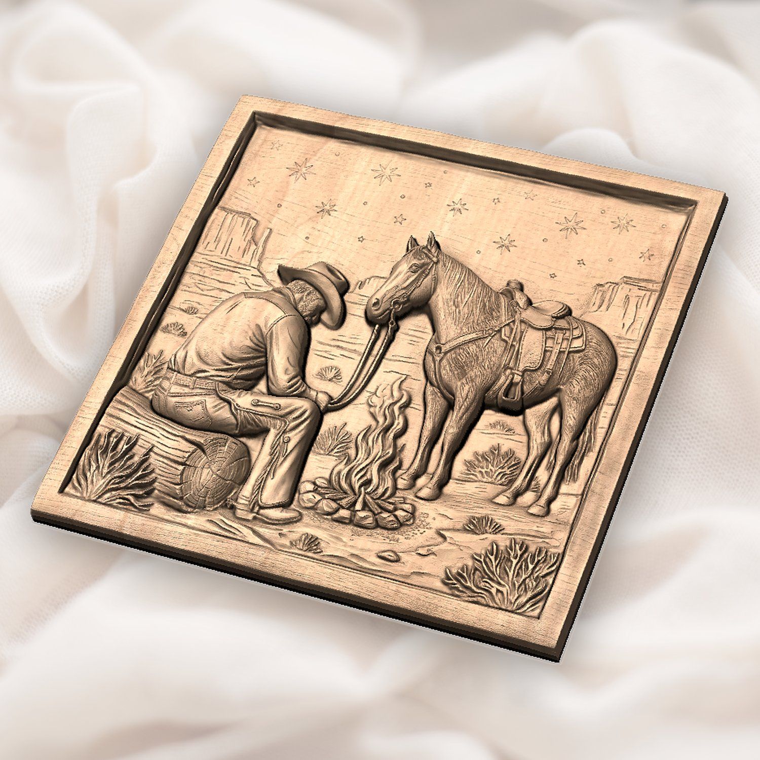 Cowboy Campfire Horse Night Scene CNC Relief STL bas-relief STL — view 5
