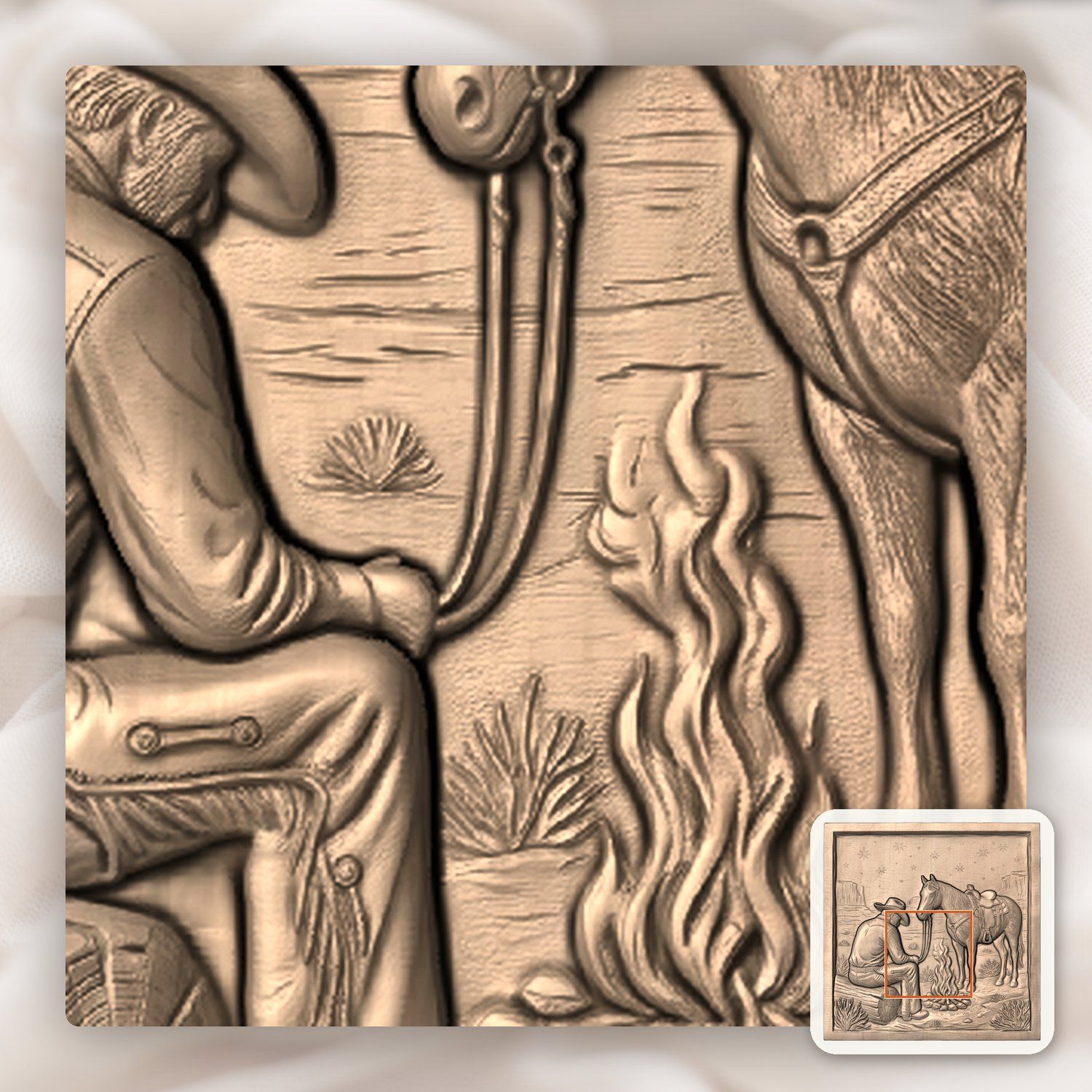 Cowboy Campfire Horse Night Scene CNC Relief STL bas-relief STL — view 7