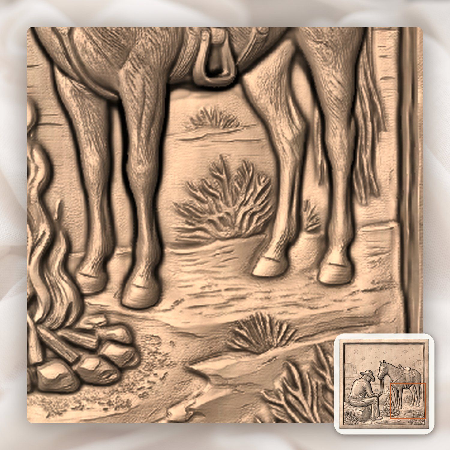 Cowboy Campfire Horse Night Scene CNC Relief STL bas-relief STL — view 8