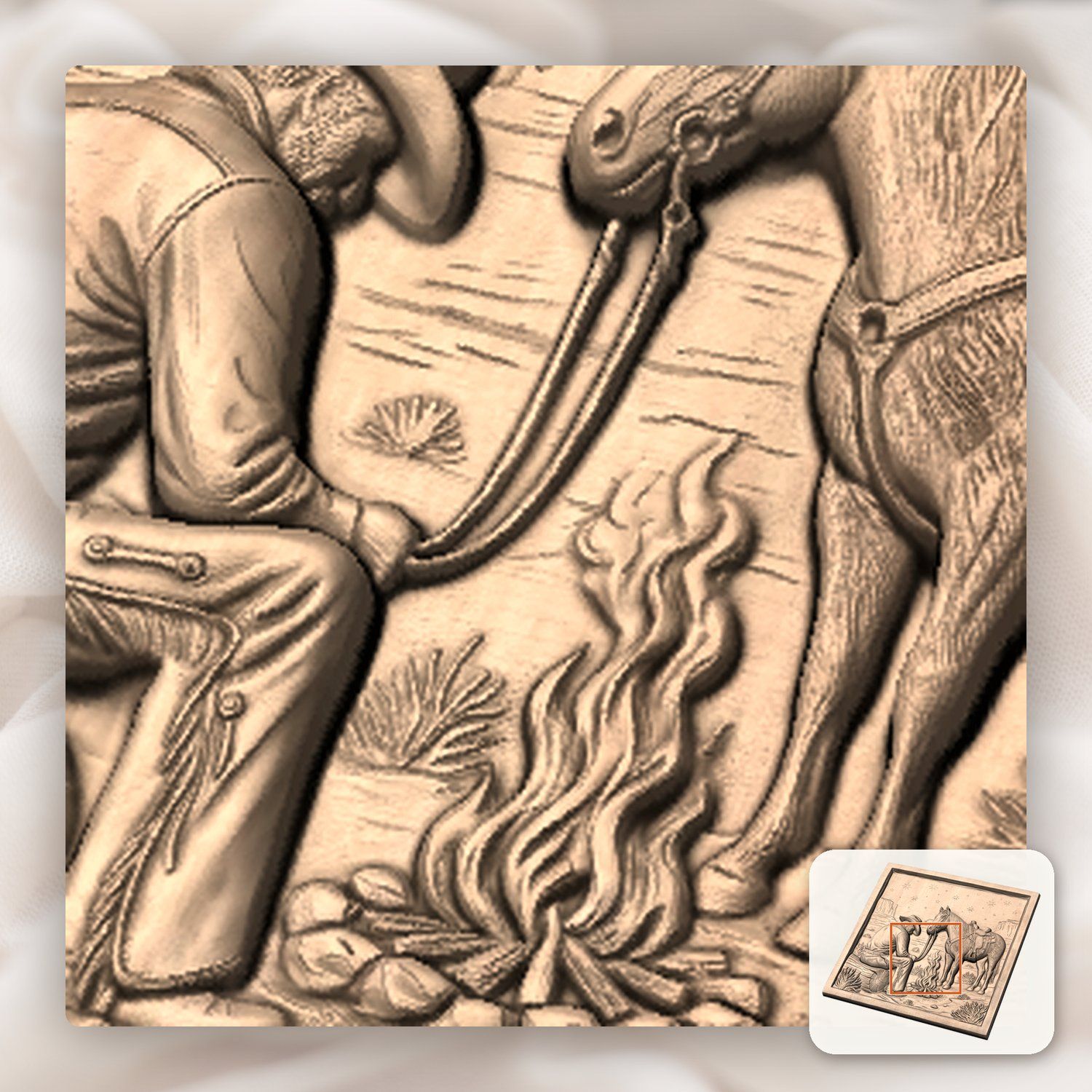 Cowboy Campfire Horse Night Scene CNC Relief STL bas-relief STL — view 9