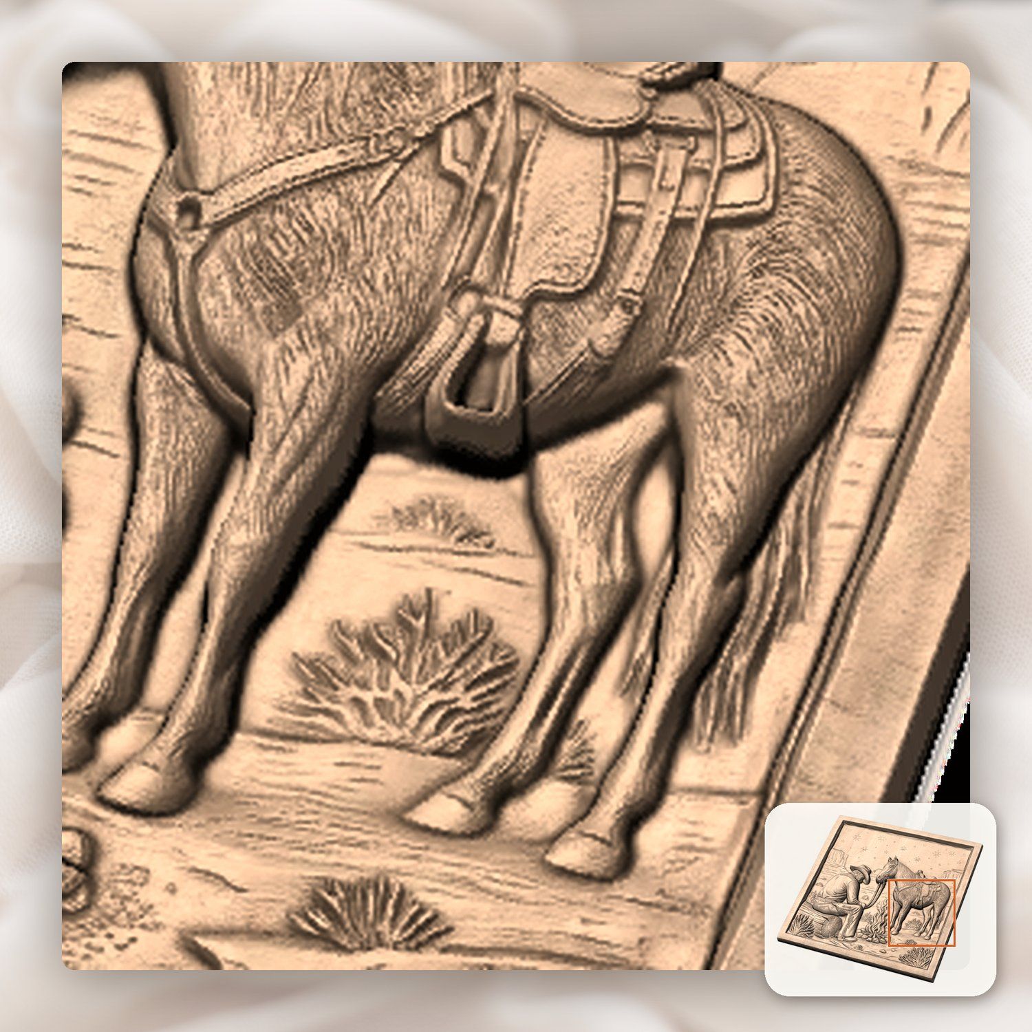 Cowboy Campfire Horse Night Scene CNC Relief STL bas-relief STL — view 10