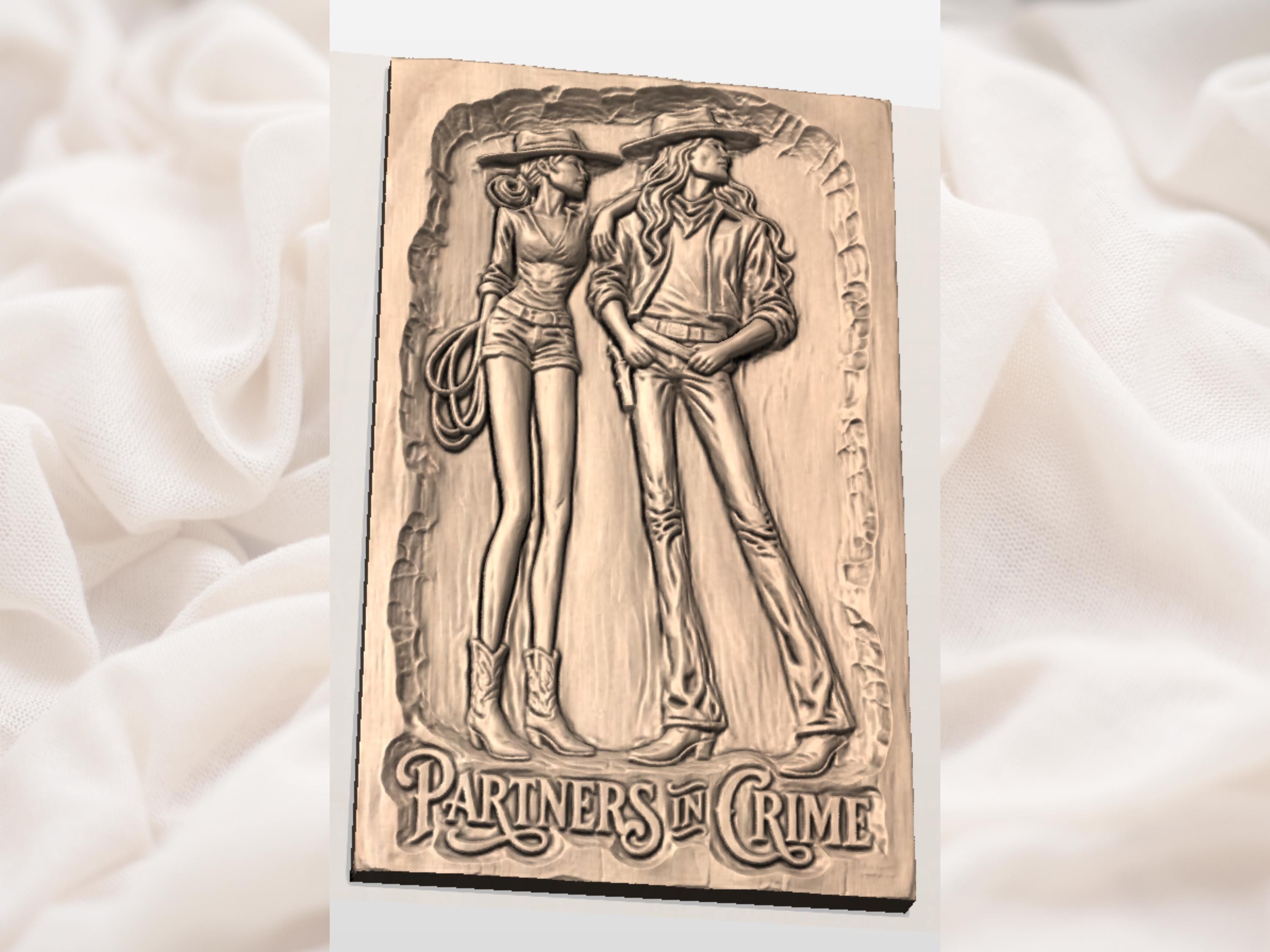 Partners in Crime Cowboy and Cowgirl Western Relief STL bas-relief STL — view 3