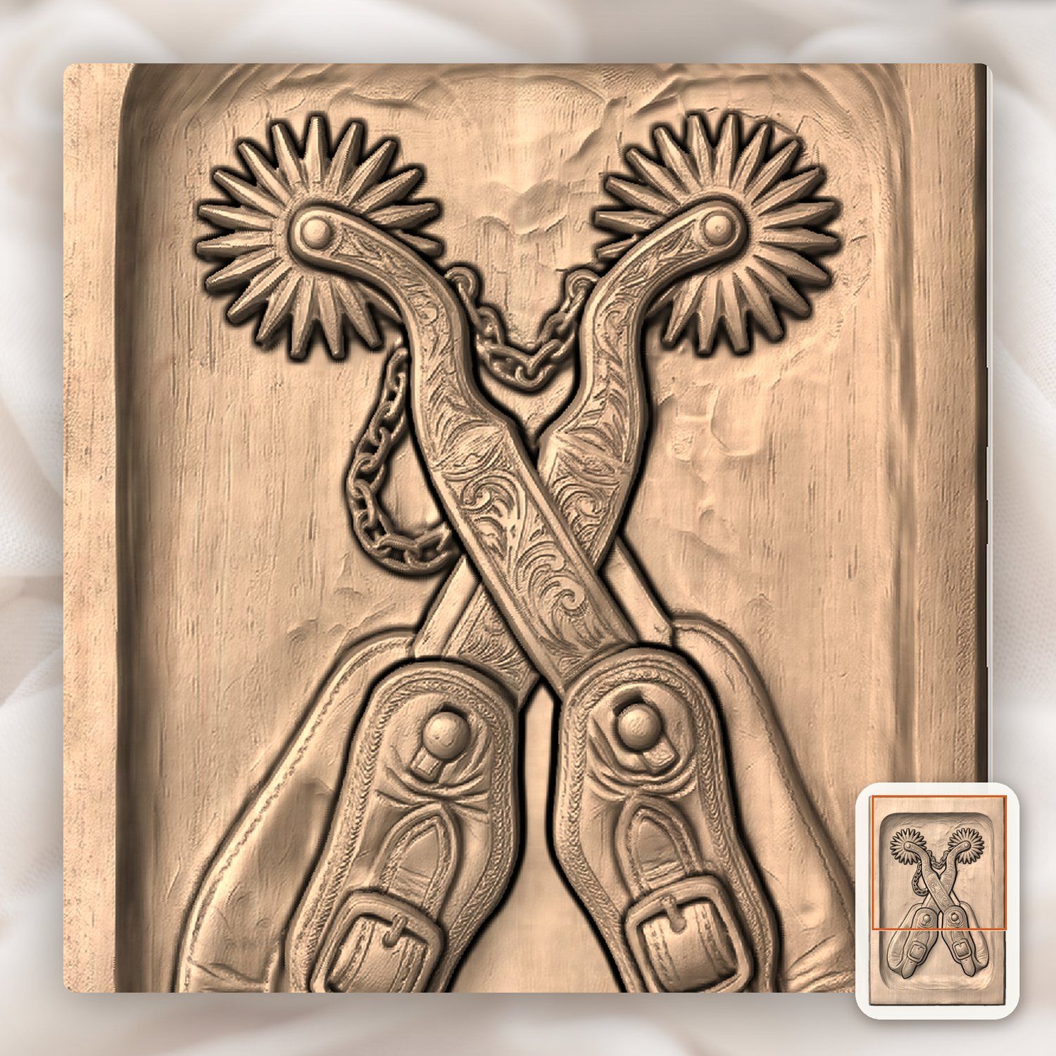 Cowboy Crossed Spurs CNC Relief STL bas-relief STL — view 7