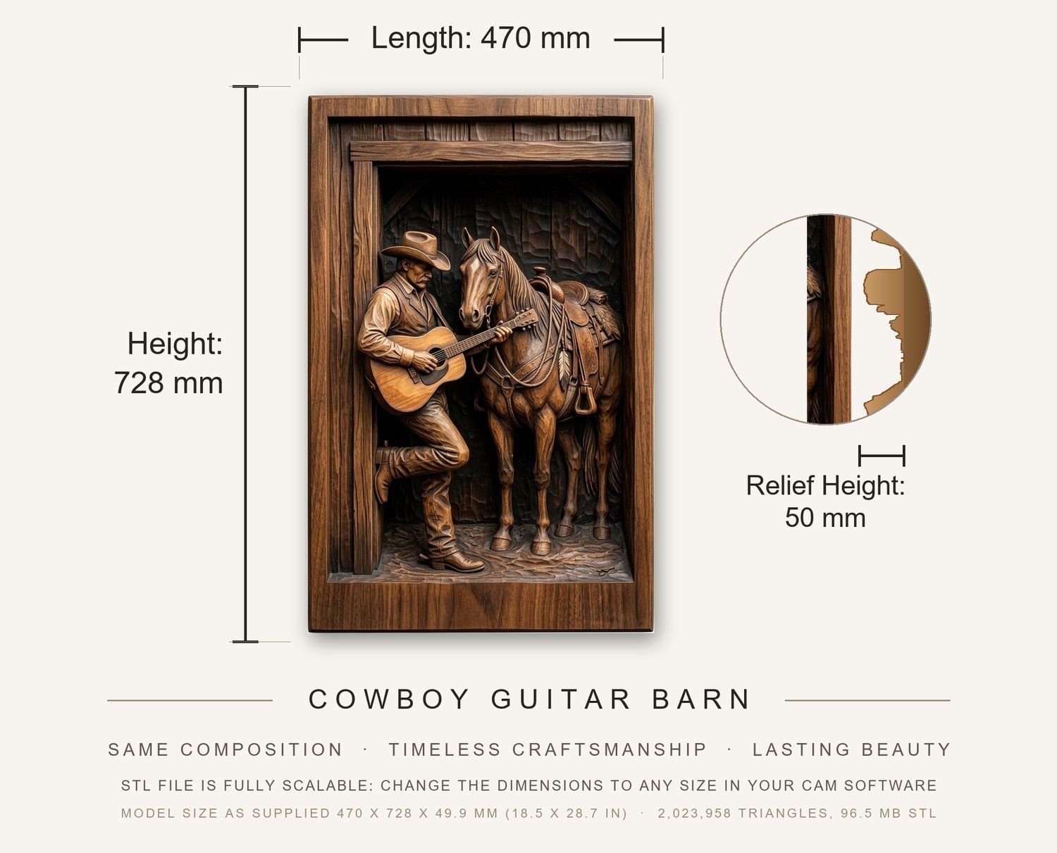Cowboy Guitar Barn CNC Relief STL bas-relief STL — view 3
