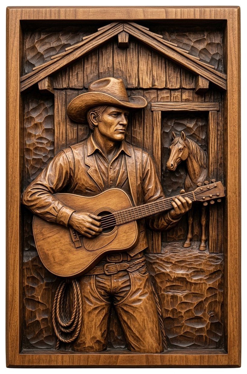 Cowboy Guitar Barn Scene CNC Relief STL bas-relief STL — view 12