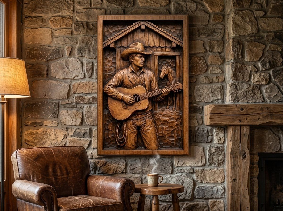 Cowboy Guitar Barn Scene CNC Relief STL bas-relief STL — view 13